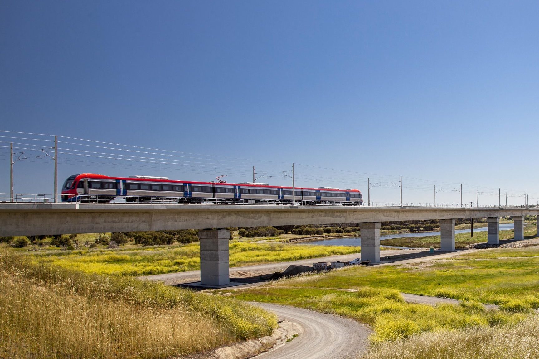 A train crossing a track.