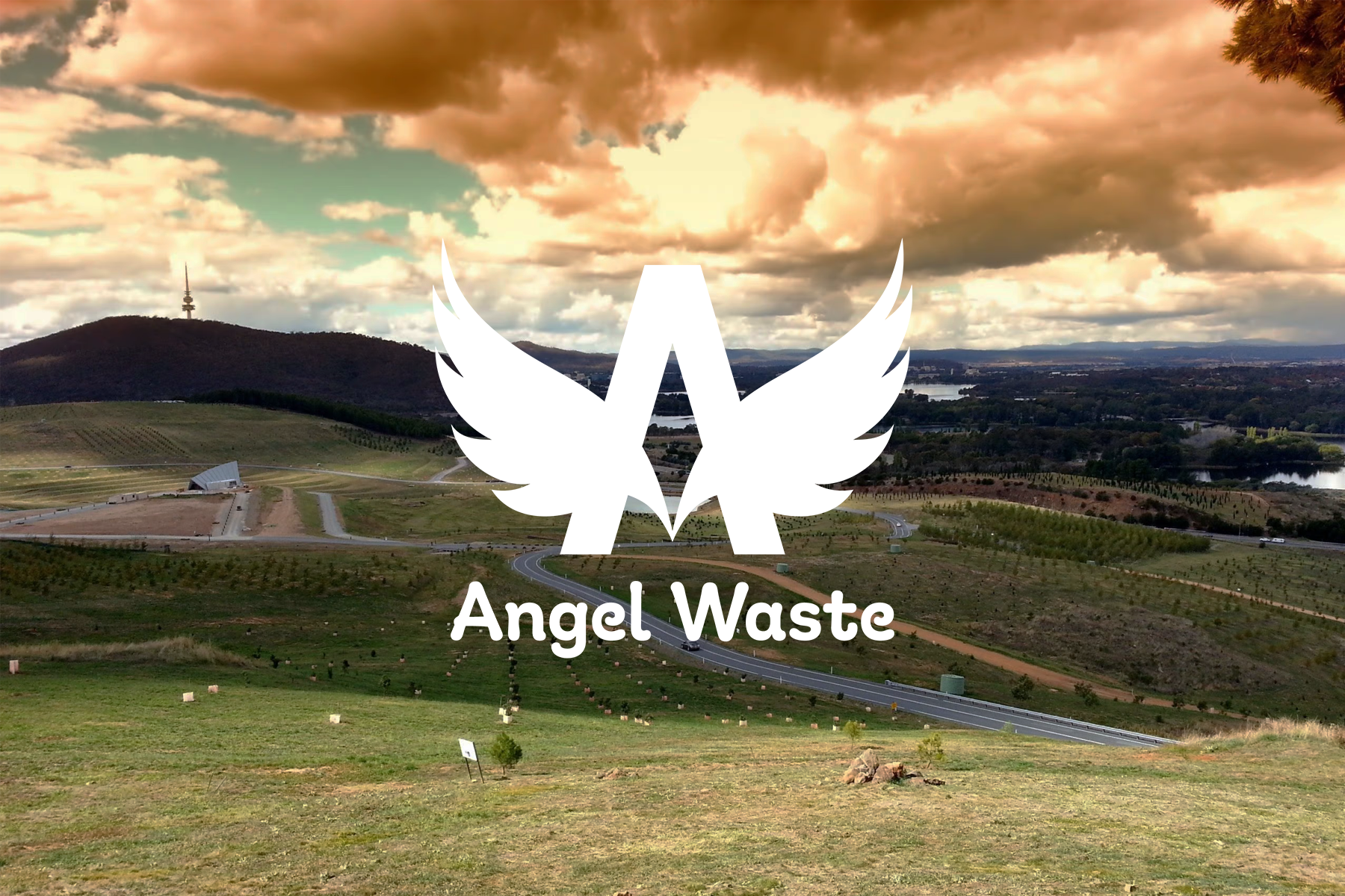 The Angel Waste logo overlayed a picture of Canberra.